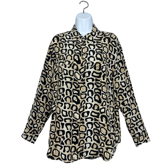 Equipment Femme Silk Button Down Tunic Blouse Leopard Print Shirt Size Medium - Picture 11 of 11